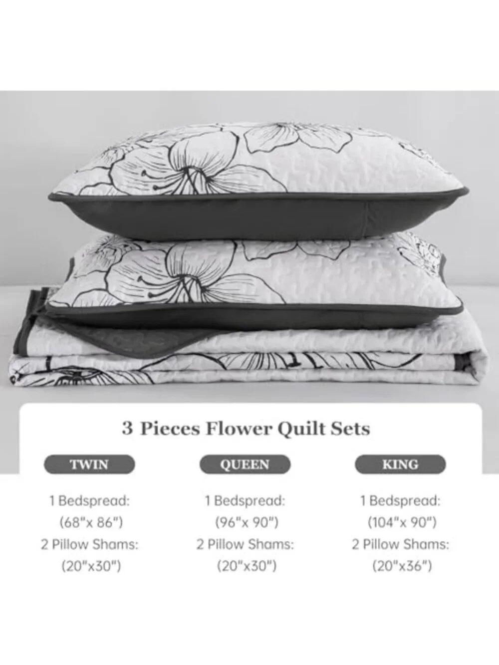 Boho Floral King Size Quilt Set - 3 Piece White Bedspread & Coverlet Bedding